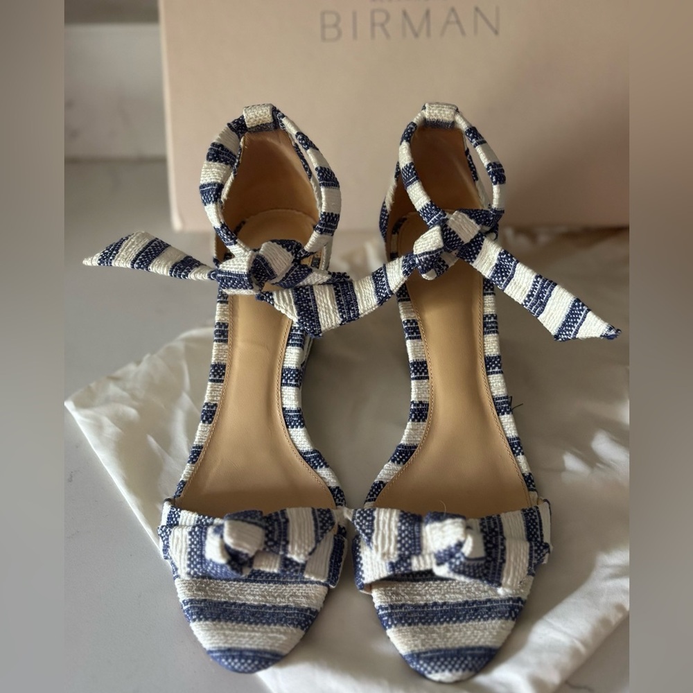 Alexandre Birman Clarita Wedge Sandals. Blue/White Striped Size EU 38/US 7.5-8